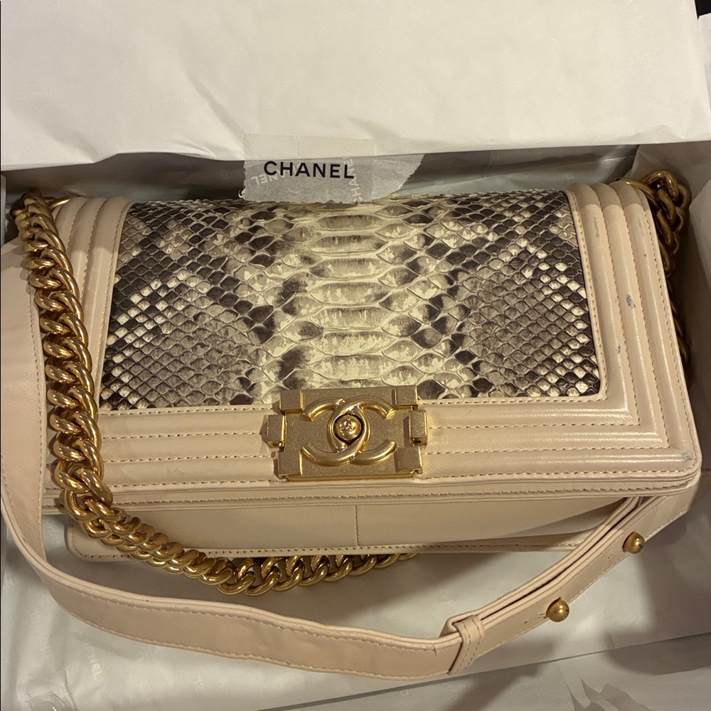 Chanel le boy cream snake python limited edition